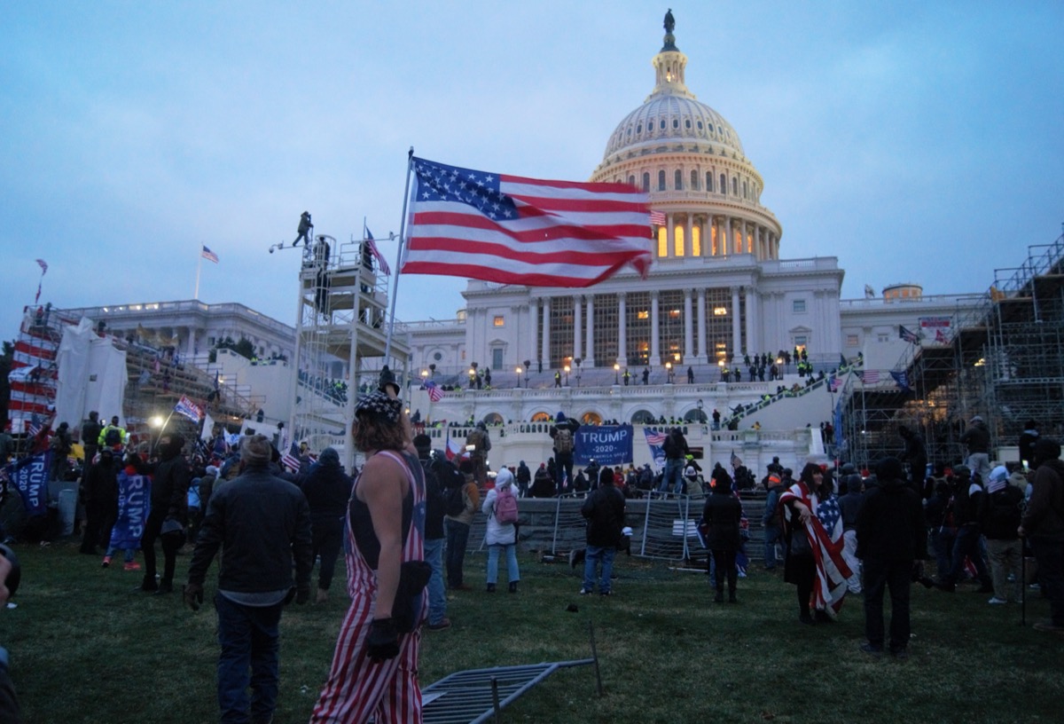 Crowd with flags at the U.S. Capitol on January 6, 2021