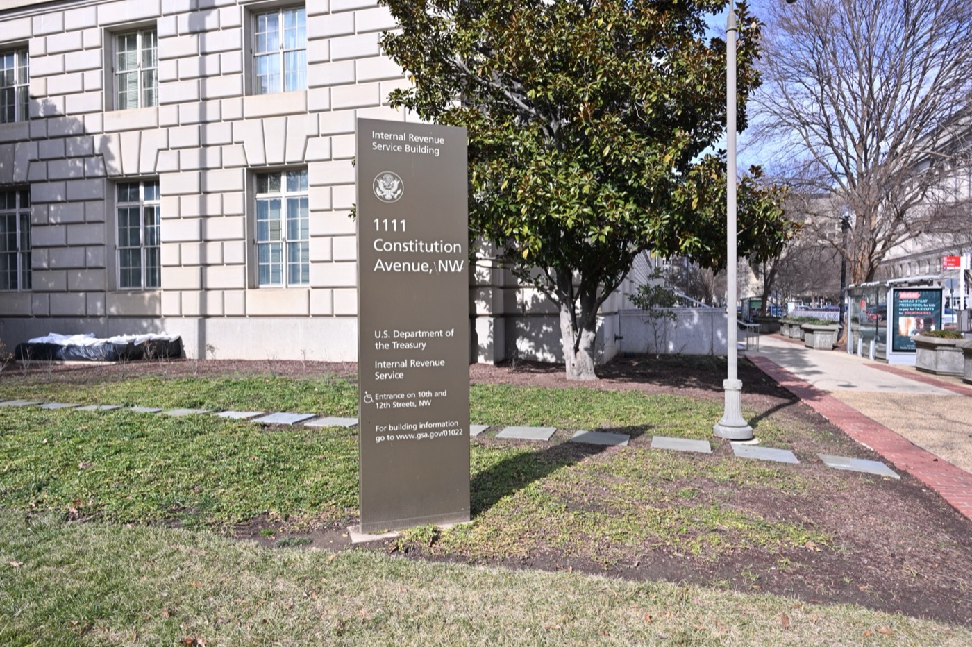 Sign for the Internal Revenue Service building in Washington, D.C.